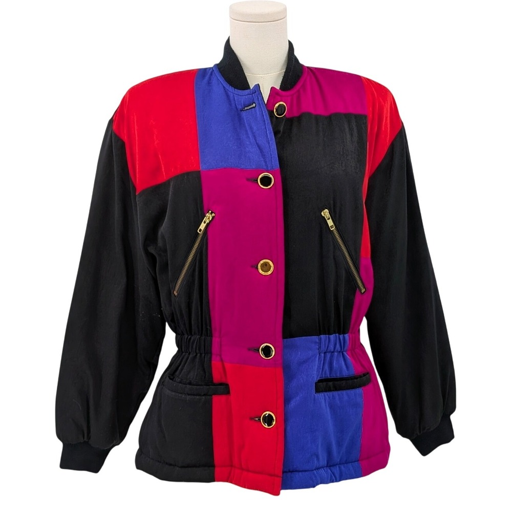 Vintage Mulberry Street Colorblock Jacket M 80s Bomber Coat Retro Bold Outerwear